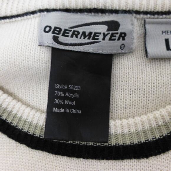 VTG Obermeyer Sweater Mens Large Wool Acrylic Beige Y2K Knit Pullover Crew Neck - Picture 8 of 10